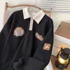 Moletom Waffle Masculino Primavera Outono Marca Tendência Bordado Gola Retro Americano Peso Pesado Casal Manga Longa Jaqueta Camisa POLO