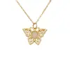 Design Original Prata S925 Inlaid Calcedônia Natural Borboleta Colar Feminino Corrente Nacional Vazado Zircônia Pingente Joias Doces
