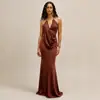 Amazon comercio exterior estilo europeo y americano para mujer sin mangas fruncido cuello halter vestido largo sexy espalda descubierta bodycon