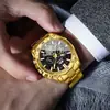 Reloj Binbond Luminoso de Moda para Estudiante Hombres Tourbillon Regalo Correa de Acero Tres Ojos Seis Manecillas Reloj Decorativo