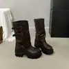 Botas femininas de sola grossa para aumentar a altura, novo modelo 2026, para pessoas baixinhas, botas longas acima do joelho com fivela de cinto, botas de montaria de cano alto