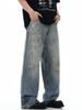 Jeans Rectos Americanos 11Kn con Salpicaduras de Tinta para Hombre y Mujer con Degradado Sueltos Modernos Casuales Estéreo Apilados Look Adelgazante Pantalones de Pierna Ancha