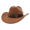 Chapéu Cowboy Ocidental Transfronteiriço Novo para Homens e Mulheres Chapéu Topper de Lã Chapéu de Aba Larga Estilo Minoritário Chapéu Jazz YZD034
