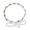 Cadena de Cintura Estilo Bohemio para Mujer Retro Versátil Plata Antigua Patrón Floral Corazón Cadena de una Sola Capa Decoración de Cintura Cinturón Delgado