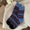Calcetines Rayados Color Ámbar Otoño e Invierno Calcetines Retro de Media Pantorrilla para Mujer Calcetines Cálidos de Algodón Peinado Mujer Ins