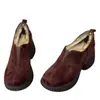 Mocasines Retro Esmerilados sin Cordones para Mujer Estilo Nuevo Otoño e Invierno 2025 Zapatos Súper Suaves y Cómodos de Suela Gruesa con Borrego y Tacones Gruesos