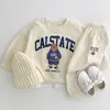 Estilo coreano ins Suéter de algodón con cuello redondo de oso para bebé recién nacido y niño pequeño Conjunto deportivo Casual de dibujos animados para bebé Conjunto de dos piezas