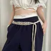 Cuerda de cintura tejida con cuentas bohemia para mujer, estilo étnico, empalme con falda, cinturón adelgazante versátil casual con borlas, moderno