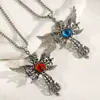 Collar Vintage Desgastado Alas de Ángel Cruz Ojo del Diablo para Hombres y Mujeres Hip Hop Genial Colgante Ojo Azul y Rojo