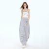 Colgante Txj Estilo Perezoso Cuadros Azules Pantalones Cimitarra Verano para Mujer Cintura Alta Rectos Drapeados Pierna Ancha Pantalones Casuales