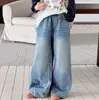 Jeans de Estilo Primavera y Otoño para Niñas 2026 Nuevos Elegantes Pantalones Sueltos de Pierna Ancha para Niños Medianos y Grandes Pantalones Rectos Casuales de Primavera