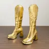 Botas de Cano Alto Cruzadas Outono e Inverno Bico Redondo Impermeáveis Plataforma Traseira Tamanho Grande Botas Femininas Zíper Solado de Borracha Antiderrapante Versátil Moda Botas Femininas