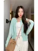 Camisa Suelta Regular de Cuello Redondo Estilo Coreano con Chaqueta Suéter Top Cardigan de Punto Fino Dopamina para Mujer Primavera y Otoño