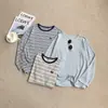 Camiseta transpirable y cómoda con estampado de poni a rayas, cuello redondo, manga larga, estilo fino de primavera/otoño, rejuvenecedora, hombro normal, top versátil
