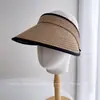 Sombrero de Sol de Paja a Rayas de Moda para Mujer, Sombrero de Paja Plegable de Verano con Protección Solar, Sombrero Transpirable para Sombrear en Exteriores, Moderno