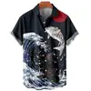 AliExpress wish comércio exterior transfronteiriço nova moda casual masculina ondas estampa 3D camisa de manga curta camisa masculina