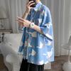 Camisa floral de manga corta estilo japonés de verano estilo Hong Kong para hombre, elegante y moderna camisa holgada con diseño playero y estampado de dibujos animados para mujer, estilo hawaiano.