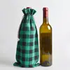 2026 Tela Cuadros Navideños Transfronteriza Bolsa para Vino Decoración Festiva Bolsa de Regalo con Cordón Bolsa de Empaque para Vino de Arpillera con Cordón