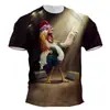 2024 comercio exterior transfronterizo verano nuevo gallo europeo y americano impresión digital 3D manga corta cuello redondo camiseta top para hombre