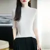 Primeira linha pronto para usar sem costura manga cinco pontos suéter de lã feminino ombro a ombro padrão espinha de peixe manga média top camiseta slim fit verão novo
