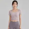 Ropa de Yoga para Mujer 2026 Verano Nuevo Estilo Fitness Pilates Yoga Manga Corta Malla para Mujer Conjunto de Dos Piezas Tops de Yoga para Mujer