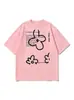 [Estampado de Letras] Camiseta de Manga Corta con Estampado de Cartas y Flores Transfronterizo para Mujer, Estilo Coreano de Verano, Casual y Versátil