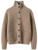 Nuevo suéter de cachemira de cuello alto para otoño e invierno para mujer, tres hilos engrosados, doble bolsillo, tejido de ochos, cárdigan con botones