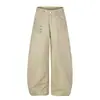Pantalones Holgados de Pierna Curva para Hombre Marca Trendy High Street Estilo Bolsillos Bordado Botón de Personalidad Sentido del Diseño Arco Pierna Ancha Pantalones Largos