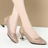 Sapatos de Salto Alto para Mulheres, Modernos, Elegantes e Delicados, Novos Sapatos de Salto Único Estilo Primavera, Saltos Finos, Saltos Médios, Sapatos de Couro Vazados Respiráveis de Malha para Mulheres
