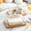 Bandeja de sobremesa com tampa, prato de bolo transparente com cobertura de vidro, para pão, frutas, manteiga, suporte de exibição de sobremesas para casa