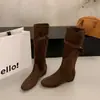 Botas Largas de Moda Estilo Vaquero Occidental Coreano Otoño Invierno para Mujer, Botas de Jinete Nuevas Retro con Tacón Grueso de 4 cm, 2026, para Aumentar la Altura