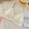 Sutiã de alça sem costura borda ondulada pequena simples sem fio cor contrastante lingerie sutiã cor de doce primavera e verão lingerie fina