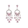 Conjunto de Colar e Brincos com Borboleta Redonda de Zircônia e Franja, Corrente de Clavícula Elegante Francesa de Luxo Leve, Joias de Nicho de Alta Gama