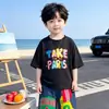 Conjunto de Chaleco de Verano de Moda para Niños 2026 Nuevo Estampado de Letras Pantalones de Mezclilla Scimitar Conjunto de Dos Piezas para Niños Mayores Estilo Coreano
