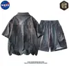 Conjunto de Camisa de Manga Corta Tie-Dye Transpirable con Sensación a Hielo de Alta Calidad Marca Nasa para Hombre, Moda de Verano, Talla Grande, Conjunto Completo