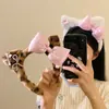 Diadema de Peluche con Orejas de Gato y Lazo con Estampado de Leopardo Dulce y Fresca para Mujer, Pinza para el Cabello de Dibujos Animados Linda, Diadema para Lavarse la Cara para Otoño e Invierno