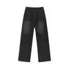 Jeans Personalizados/Biker para Hombre Retro Versátiles Lavados Pierna Recta Casual Sueltos Pierna Ancha Pantalones Largos hasta el Suelo Algodón