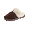 Versão com Estoque Pronta Pantufas com Biqueira Coberta de Lã Interna Femininas Outono/Inverno Novo Estilo Camurça Mais Lã Peludas Sapatos Quentes Pantufas de Algodão Femininas