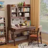 Escritorio de madera maciza con estantería, escritorio de computadora integrado, escritorio de estudio para estudiantes, escritorio para oficina en casa, escritorio de altura ajustable para dormitorio