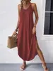 Ropa de Mujer Transfronteriza Europea y Americana de Amazon Color Sólido Holgado Vestido Largo Camiseta sin Mangas Vestido de Cuello en V Vestido de Tirantes Nuevo Modelo 2026