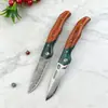 Cuchillo Portátil para Exteriores EDC Acero de Damasco y Madera de Colores Diseño de Doble Mango Afilado y Duradero Cuchillo para el Hogar y Camping