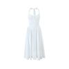 Vestido de tirantes con cuello en U con cordones, para mujer, con costuras, barra de presión, cintura alta plisada, corte ajustado, falda amplia, largo midi