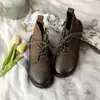 Botines Individuales de Piel de Vaca de Artesano con Cremallera Lateral Estilo Bosque Pulido en Color, Suela Suave, Planos Cómodos Versátiles para Mujer, Nuevo Modelo de Otoño