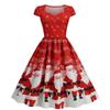 X Natal Vestir-se Feminino Comércio Exterior Transfronteiriço Roupas Femininas Temperamento Europeu e Americano Colarinho Quadrado Bolsa Manga Estampado Estilo Retrô Grande Vestido Swing