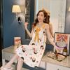 Pijama de tirantes a cuadros 2021 Verano Falda de tirantes Dibujos animados Seda de leche Camisón Ropa para el hogar Pijama Cabello de mujer