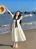 Vestido de Verano para Niñas 2026 Cuello Marinero Estilo Coreano Estilo Academia Manga Abullonada Niños Medianos y Grandes Holgado Línea A Vestido Largo