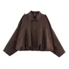 Comercio exterior transfronterizo moda INS europea y americana para mujer chaqueta aviador de gamuza con mangas murciélago y cremallera top casual