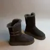 Versão para uso próprio~Botas de Neve Versáteis de Solado Grosso com Fivela Integradas de Couro e Pelo Femininas Botas Peludas Quentes Botas Curtas Botas de Algodão