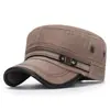 Gorra Militar Cadete Neutra Ajustable Transpirable Sombrero de Copa Plana Algodón Lavado Estilo Retro Desgastado Sombrero para el Sol Gorra Militar