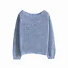 Suéter oversized de lã de camelo para mulheres, 26 novo estilo outono/inverno, decote um ombro só, top de tricô liso de manga comprida